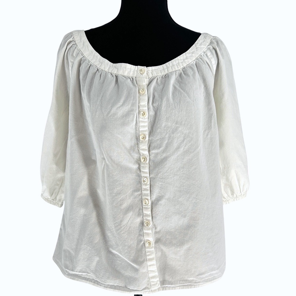 Odille Anthropologie Cotton Peasant Blouse Womens 4 Boho Cottagecore Top White - Picture 1 of 7